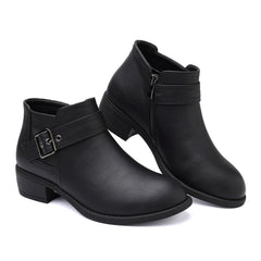 Womens Waterproof Ankle Boots Low Heel Booties Side Zipper Buckle Round Toe Fall Boots