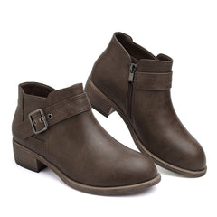 Womens Waterproof Ankle Boots Low Heel Booties Side Zipper Buckle Round Toe Fall Boots