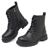 Kids Combat Boots Boys Girls Waterproof Boots Lace Up Side Zip Lug Sole Ankle Booties for Toddler/Little Kid/Big Kid