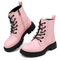Kids Combat Boots Boys Girls Waterproof Boots Lace Up Side Zip Lug Sole Ankle Booties for Toddler/Little Kid/Big Kid