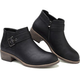 ziitop Stiefeletten Damen Schwarz mit Reißverschluss Elegante Boots Stiefel Damen Spitz Zulaufend Schnalle Western Chelsea Ankle Boots Herbst Winter Schuhe Ungefüttert Vielseitig Kurzstiefel