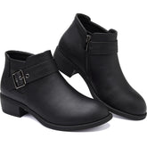 ziitop Stiefeletten Damen Schwarz mit Reißverschluss Elegante Boots Stiefel Damen Spitz Zulaufend Schnalle Western Chelsea Ankle Boots Herbst Winter Schuhe Ungefüttert Vielseitig Kurzstiefel