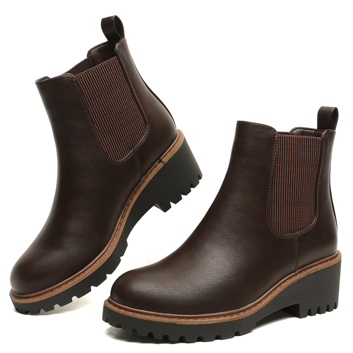 Women's Wedge Chelsea Boots Elastic Platform Lug Sole Slip on Ankle Booties
