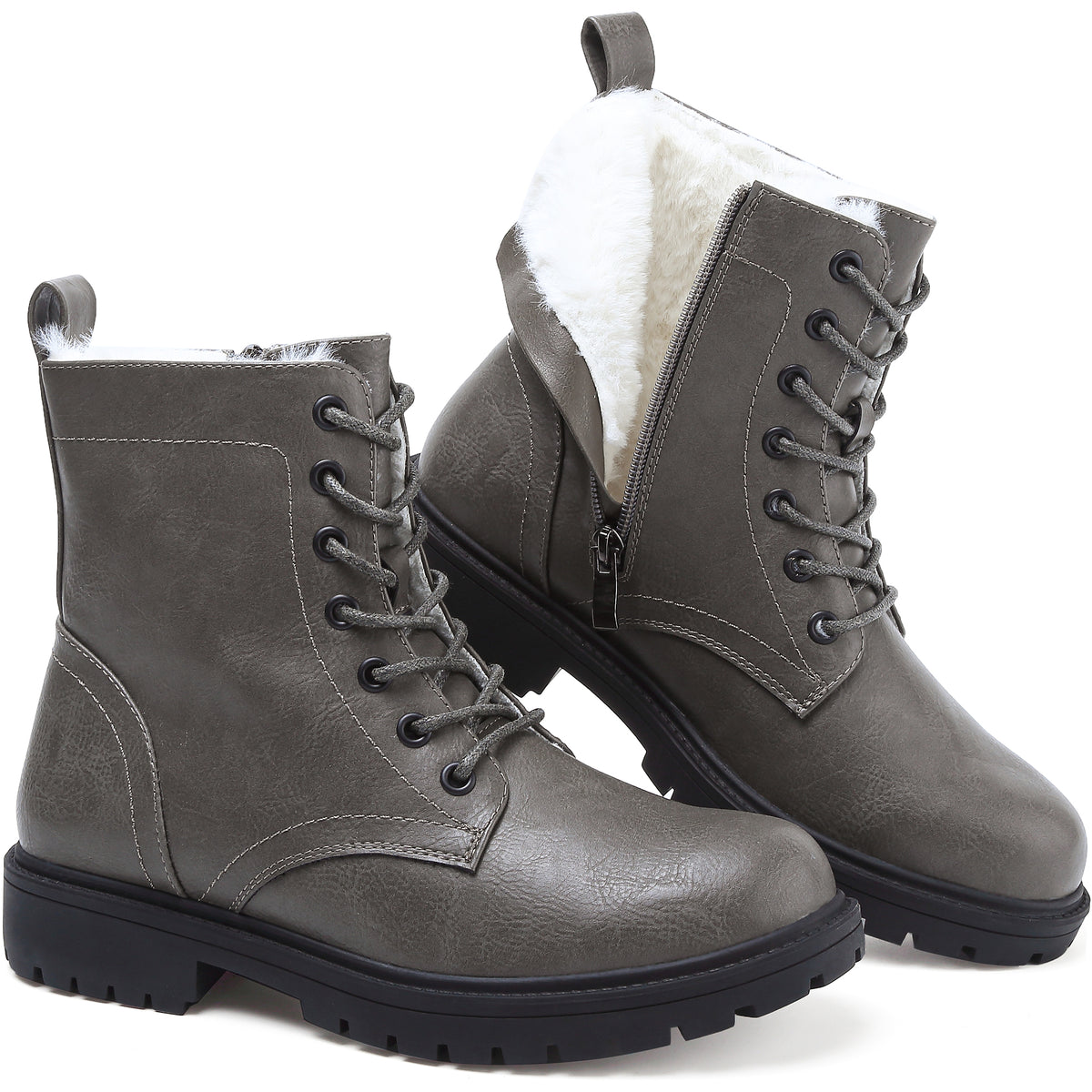 Maxome Winterschuhe Damen Gefüttert Winterstiefel mit Reißverschluss Schnürstiefel Wasserdicht Rutschfest Kurzschaft Stiefeletten Bequeme Casual Ankle Boots Warme Stiefel Größe 36-42