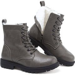 Maxome Winterschuhe Damen Gefüttert Winterstiefel mit Reißverschluss Schnürstiefel Wasserdicht Rutschfest Kurzschaft Stiefeletten Bequeme Casual Ankle Boots Warme Stiefel Größe 36-42