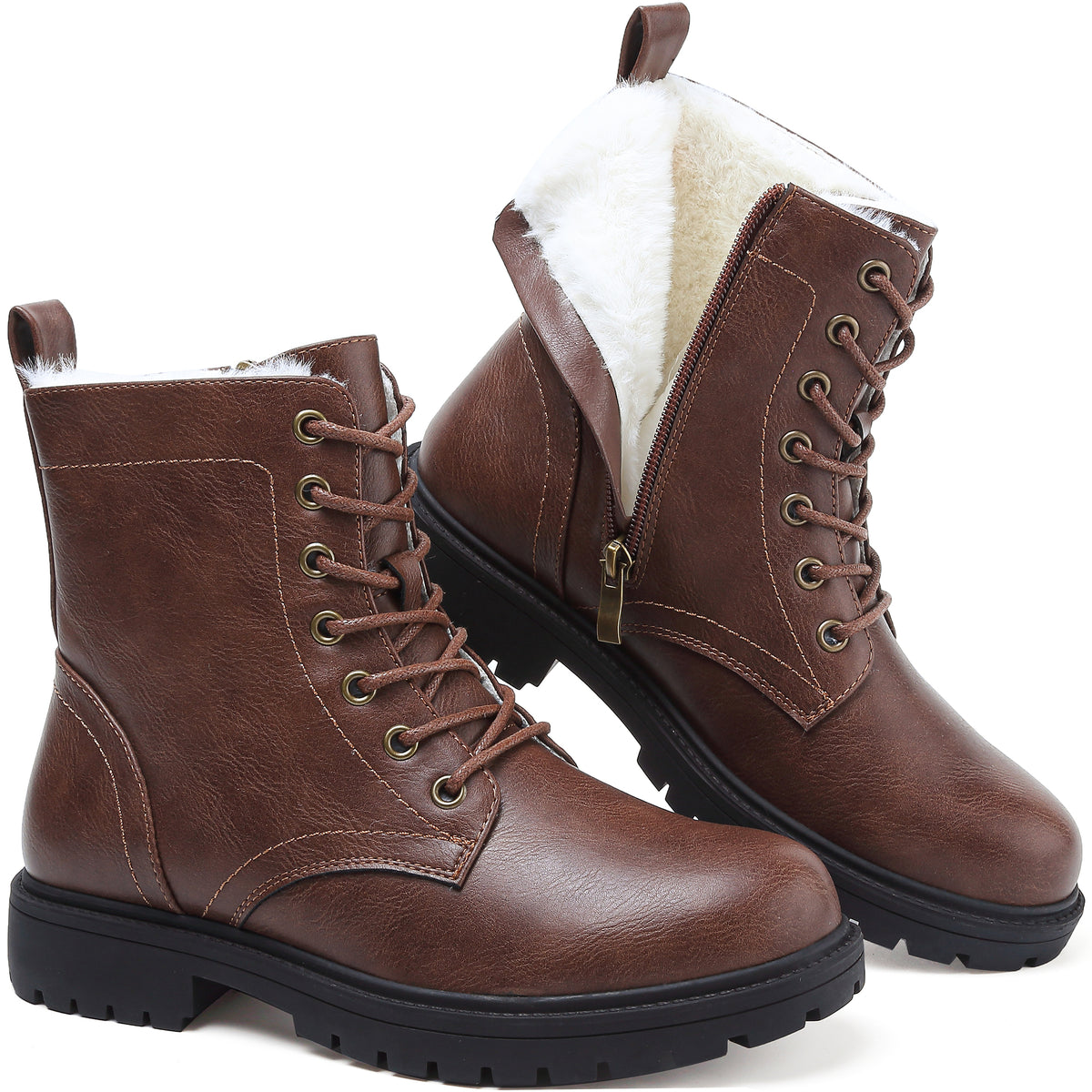 Maxome Winterschuhe Damen Gefüttert Winterstiefel mit Reißverschluss Schnürstiefel Wasserdicht Rutschfest Kurzschaft Stiefeletten Bequeme Casual Ankle Boots Warme Stiefel Größe 36-42