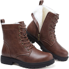 Maxome Winterschuhe Damen Gefüttert Winterstiefel mit Reißverschluss Schnürstiefel Wasserdicht Rutschfest Kurzschaft Stiefeletten Bequeme Casual Ankle Boots Warme Stiefel Größe 36-42