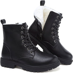 Maxome Winterschuhe Damen Gefüttert Winterstiefel mit Reißverschluss Schnürstiefel Wasserdicht Rutschfest Kurzschaft Stiefeletten Bequeme Casual Ankle Boots Warme Stiefel Größe 36-42