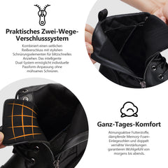 todaysunny Stiefeletten Damen Schnürstiefel Springerstiefel Schwarz Leder Wasserdichte Stiefeletten mit Reißverschluss Niedriger Absatz Schuhe Herbst Winter Combat Boots