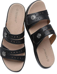 TETSUO Women's Flat Sandals Dressy Summer Open Toe Comfortable Walking Sandal Arch Support Slide Sandals Adjustable Strap Slip On Ladies Sandals