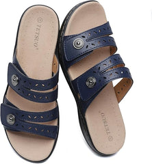 TETSUO Women's Flat Sandals Dressy Summer Open Toe Comfortable Walking Sandal Arch Support Slide Sandals Adjustable Strap Slip On Ladies Sandals