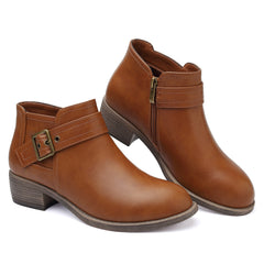 Womens Waterproof Ankle Boots Low Heel Booties Side Zipper Buckle Round Toe Fall Boots