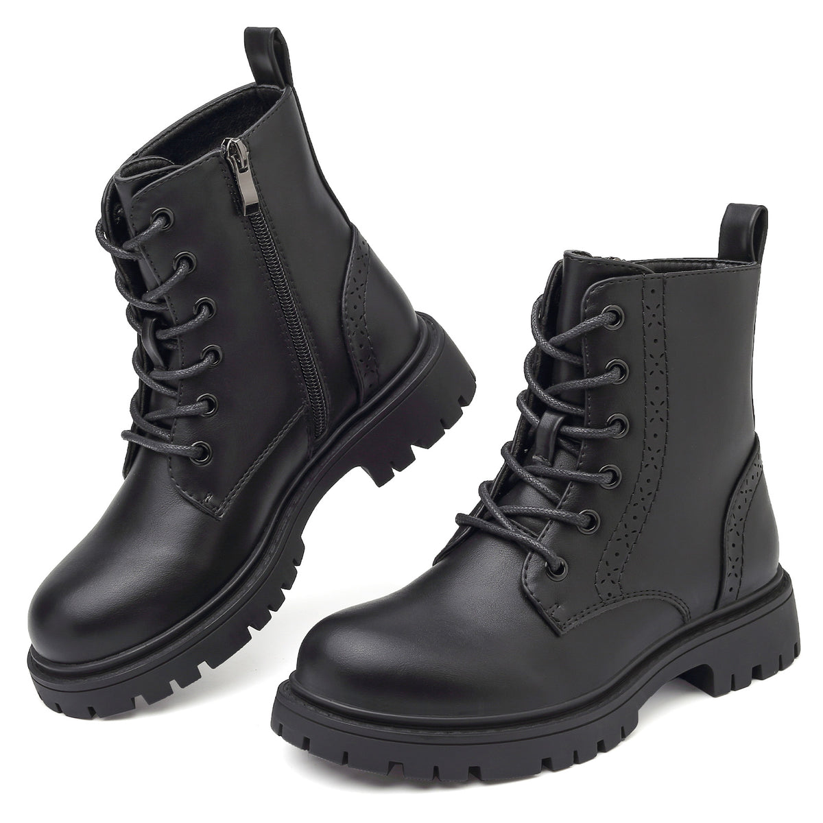 Kids Combat Boots Boys Girls Waterproof Boots Lace Up Side Zip Lug Sole Ankle Booties for Toddler/Little Kid/Big Kid