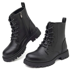 Kids Combat Boots Boys Girls Waterproof Boots Lace Up Side Zip Lug Sole Ankle Booties for Toddler/Little Kid/Big Kid