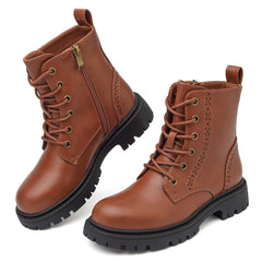 Kids Combat Boots Boys Girls Waterproof Boots Lace Up Side Zip Lug Sole Ankle Booties for Toddler/Little Kid/Big Kid