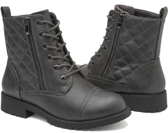 Maxome Boots for Women Walking Ankle Boots Waterproof Combat Black Lace up Booties Side Zipper Low Heel Booties
